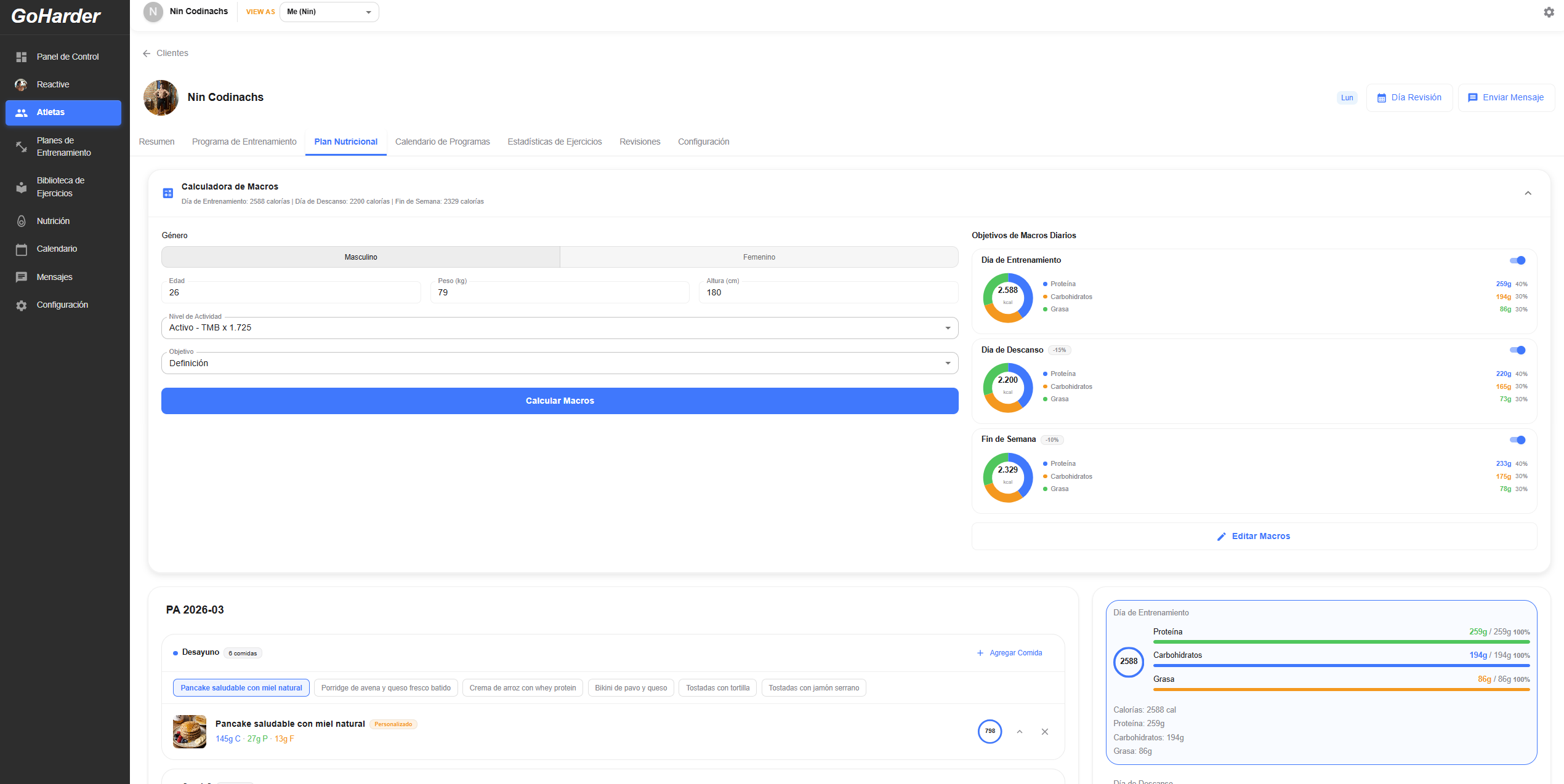 Macro calculator dashboard